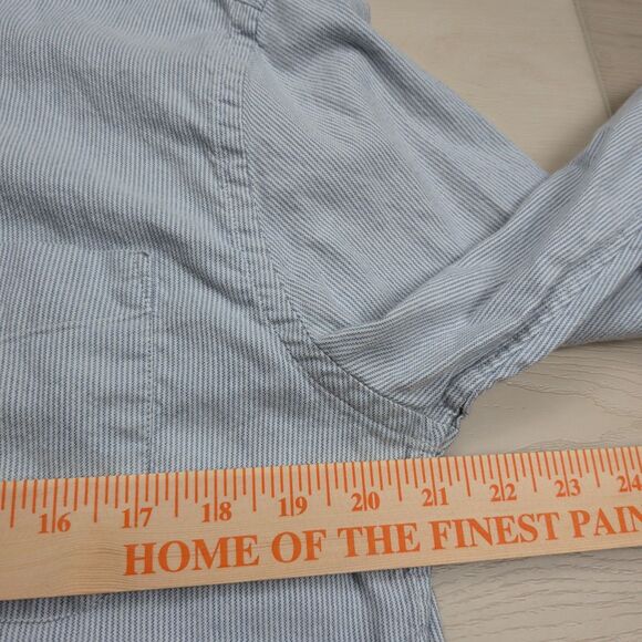 Faherty Stretch Oxford Shirt Mens M Blue White Striped Long Sleeve MWC0070 - Picture 7 of 11